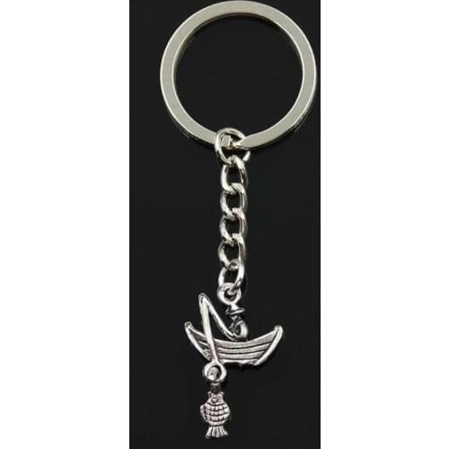 Fashion 30mm Key Ring Metal Key Chain Keychain Jewelry Antique Silver Color Plated Fisherman Fishing Boat 31x19mm Pendant