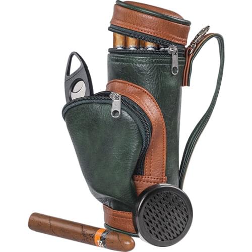 2021 New 1set Golf Bag Cigar Case Holder with Bag Clip Cigar Cutter and Humidifier Portable Travel Humidor Cigar Accessories