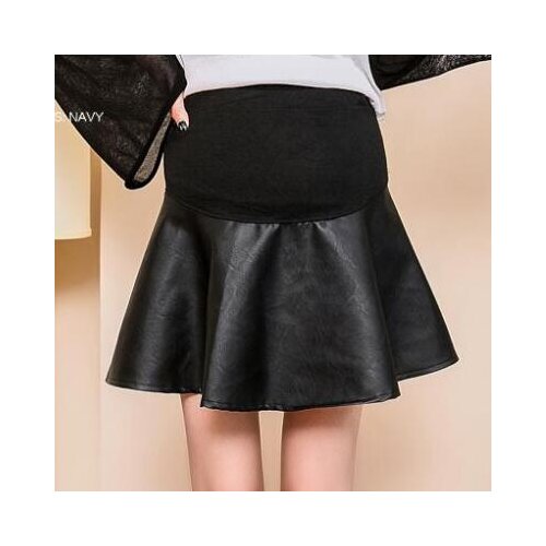 Black PU Maternity Skirts Fashion Care Belly Short Skirt Elastic Waist Maternity Clothes Skirts For Pregnant Wome