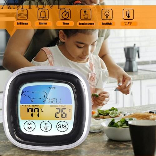 AMTOVL Touchscreen Digital Meat Kitchen Thermometer Stainless Meat Grilling Temperature Probe Oven Cooking BBQ Temperature Meter