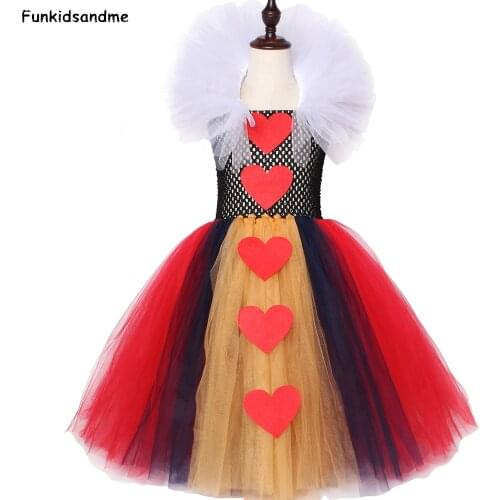 Queen of Hearts Tutu Dress Girl Kids Halloween Carnival Dress Red and Black White Queen Alice Cosplay Costume Girls Party Dress
