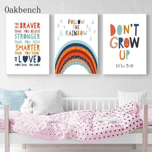 Boy Gril Rules Dont Grow Up Rainbow Canvas Wall Art Painting Alphabet Wall Art Posters And Prints Children Baby Room Home Decor