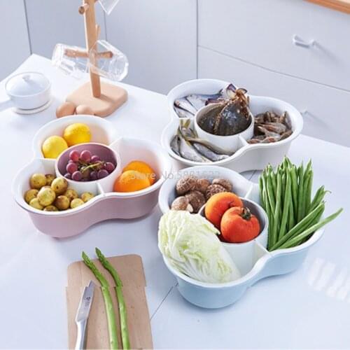 Household Double-Layer Basin Drain Basket Plastic Vegetable Basin Vegetable Basket Hot Pot Vegetable Platter Fruit Plate Drain