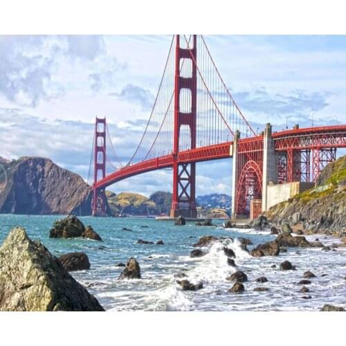 Gatyztory Bridge Frame DIY Painting By Numbers Handpainted Landscape Oil Painting Canvas Colouring Artwork Wall Decor