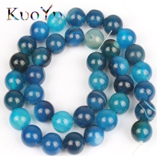Smooth Blue Striated Agates Onyx Natural Stone Beads Round Loose Bead For Jewelry Making DIY Bracelet Necklace 15" 4/6/8/10/12mm