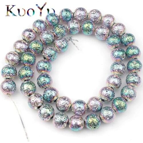 Gree Multicolor Rock Volcanic Lava Stone Diy Charm Bracelet Natural Stone Beads Round Loose Spacer Beads For Jewelry Making