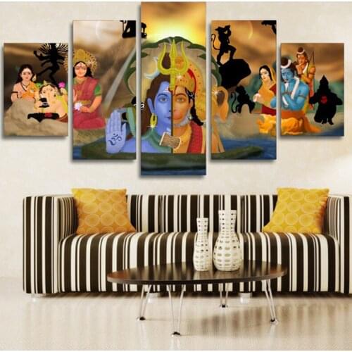 HD Print 5 pcs wall art painting And Shiva India Buddhism canvas Painting Canvas home decor wall art