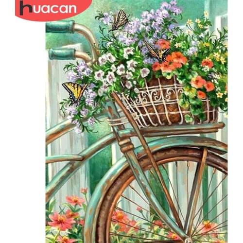 HUACAN Diamond Painting New Landscape Flower 5D DIY Diamond Embroidery Bicycle Rhinestones Mosaic Decor For Home
