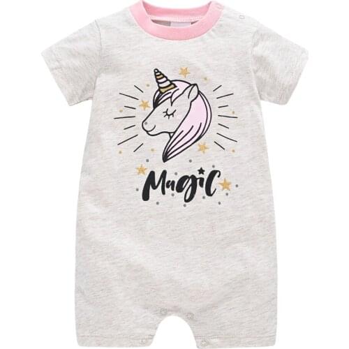 Kavkas Baby Girl Romper Unicorn Printed Cotton Short Sleeve Clothes roupa de bebe Newborn Body Jumpsuit