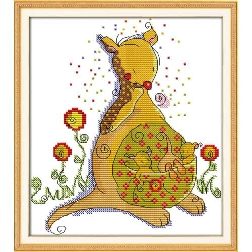 Kangaroo mother cross stitch kit cartoon 11ct count canvas stitches embroidery DIY handmade needlework plus
