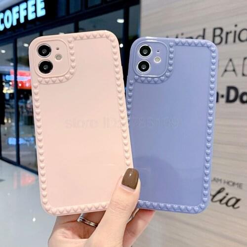 Candy Colors Love Heart Phone Case For iPhone 11 Pro Max 7 8 Plus X XR XS Max 12 Square Frame Back Cover Coque 3D Pattern Bumper