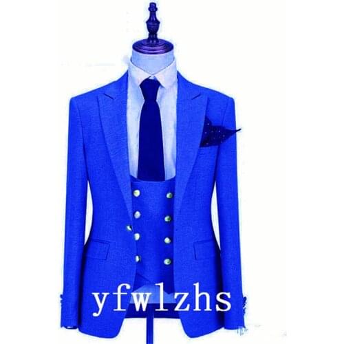 Handsome Groomsmen Peak Lapel Groom Tuxedos Wedding Dress Men Suits Blazer Prom Dinner (Jacket+Pants+Tie+Vest) A786