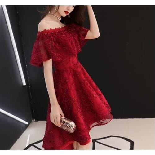 Chinese Style Halter Red Dress Halter Lace High Low Party Dresses Womens Summer Casual Dress Vestido