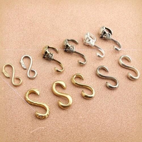 Brass s hook skeleton s hook handmade leather bracelet hook brass white copper s hook Handmade leather accessories