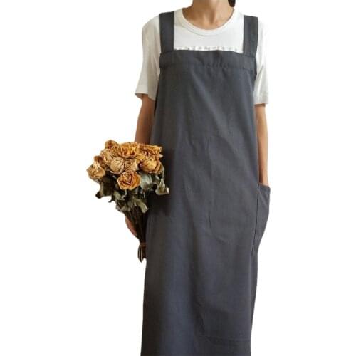 Summer Solid Color Cotton and Linen Women Aprons Waterproof Antifouling Household Kitchen Hairdresser Garden Apron