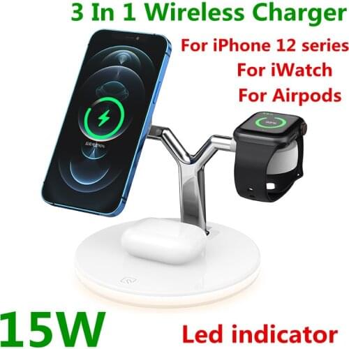 3 in 1 Magnetic Wireless Charger for Magsafe iphone 12 pro max mini Airpods Apple 15W Fast Charging Station Watch Chargers Stand