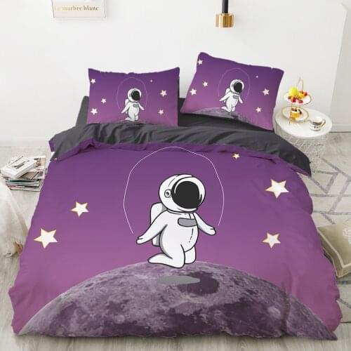 Cartoon bedding set for kids children baby Child duvet cover set 140x200 twin single Bed linen black Space astronaut
