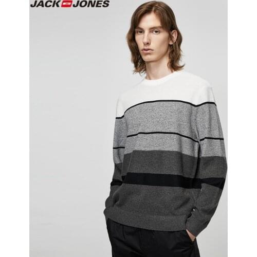 JackJones Mens Contrasting Striped Straight Fit Round Neckline Knitted Pullovers Sweater|219324524