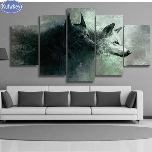 New 3D Diamond Painting Cross Stitch Red Eyes Two Wolf diamond Embroidery 5 pcs,Home painting Square full Mosaic resin diamond