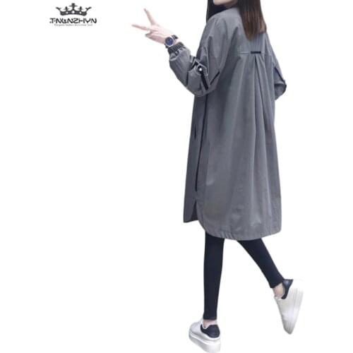 Tnlnzhyn 2019 New Spring Autumn Loose Casual Trench Coat Women Long Sleeve Windbreaker Coat Medium long Trench Outerwear Y1083