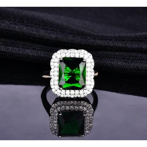 New Vintage Rings Inlay Square Green Zircon Lace Creativity Adjustable Size Silvery Jewelry For Women Wedding Anniversary Gifts