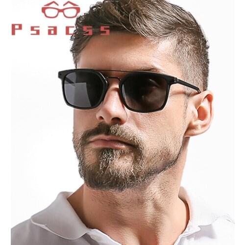 Psacss Vintage Square Polarized Sunglasses Men Lightweight TR90 Frame Sun Glasses Male Driving Sport gafas de sol hombre UV400