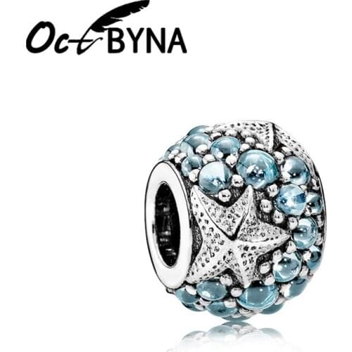 Octbyna Popular Blue Crystal Starfish Beads And Ocean Shell Pendant Fits Pandroa Bracelet Necklace For Women Making Jewelry Gift