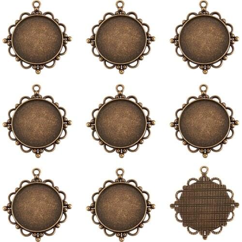 Vintage Tibetan Style Alloy Pendant Cabochon Bezel Settings, Nickel Free, Antique Bronze, Tray: 30mm; 48x43x3mm, Hole: 3mm