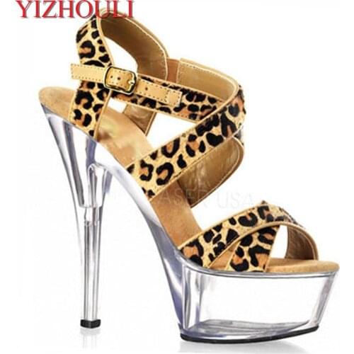 New 2018 women sandals sexy leopard print Platform heels sandals for women high-heeled sandals Crystal shoes Sexy party shoes