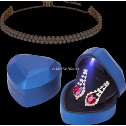20pcs Heart Shape Gift Box LED Lighted Earring Ring Box Wedding Engagement Ring Necklace Display Jewelry Boxes Free Shipping