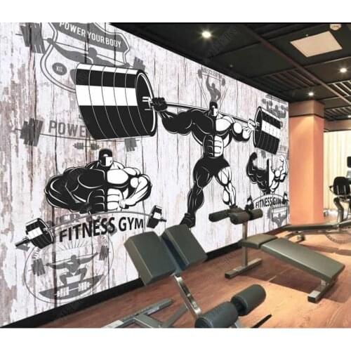 Custom photo wallpaper for walls 3 d Gym mural Nostalgic retro sports weightlifting fitness gym exercise background wall papers