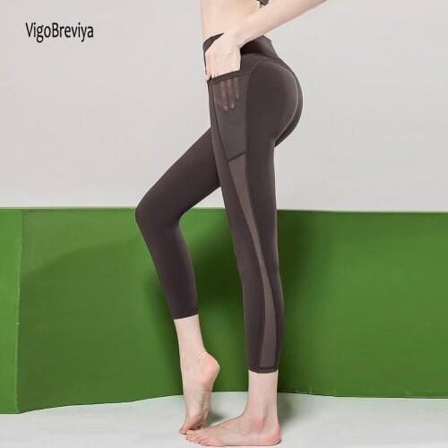 VigoBreviya Sexy Hollowed Sport Legging Women High Waist Tights Leggins Gmy Running Tummy Contral pocket Yoga Pants Workout Wear