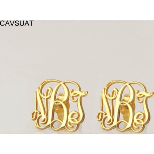 CAVSUAT Delicate Custom Initials Monogram Earring Stainless Steel Personalized Name Jewelry Women Bridesmaid 3 Letters Brincos