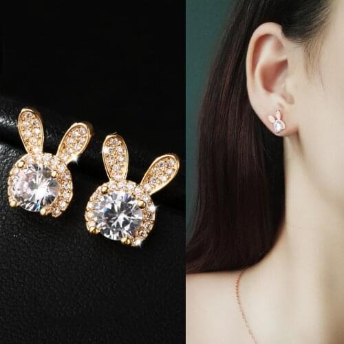 Huitan Fresh Style Rabbit Animal Earrings for Women Piercing Ear Fashion Earrings Party Daily Wear Accessories Shiny CZ Jewelry