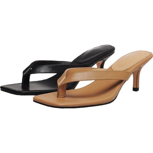 2021 New Fashion Flip Flops Slippers Female Sandals For Walking At Home Genuine Leather Thin Heels Sandals Casual Shoes Woman