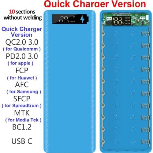 Welding Free 10*18650 Battery Storage Box 2 USB Power Bank Case 5/12V DIY Shell 18650 Battery Holder Case PD QC 3.0 Quick Charge