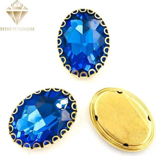 Light blue oval glass crystal sew on rhinestones gold bottom lacy shape claws 6X8/8X10/10X14/13x18mm Diy clothing accessories