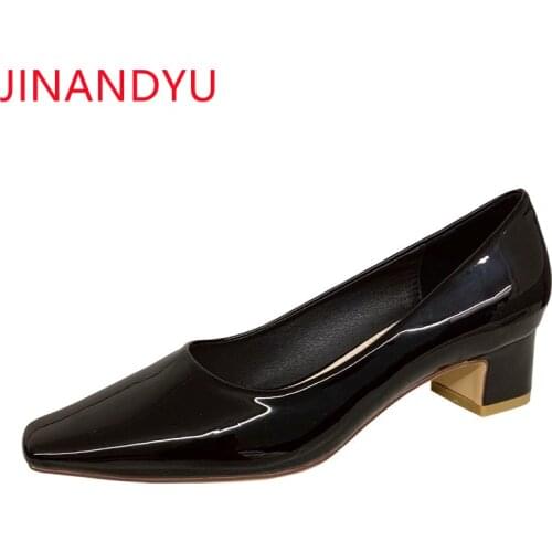 Patent Leather Square Toe Kitten Heels Woman Pumps Wedding Shoes for Women Bride Block Heels Office Shoes Women Black Heels
