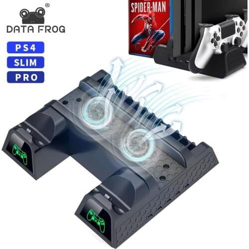 Data Frog Vertical Stand for PS4/PS4 Slim/PS4 Pro Dual Controller Charger Cooling Fan LED Display for PlayStation 4 Accessories