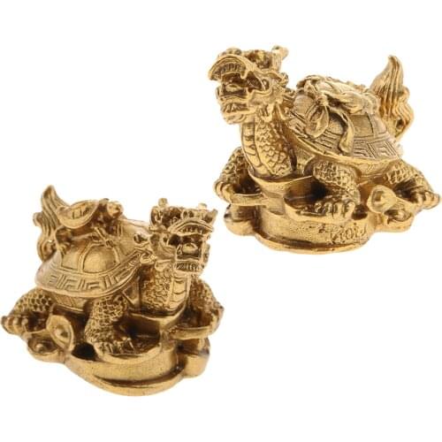 Vintage Copper Feng Shui Golden Dragon Turtle Statue Charm For Protection Fortune and Wealth Collectible Decorative Ornament