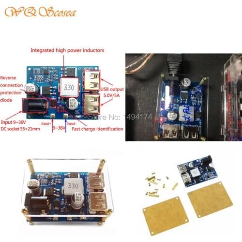 WQScosea Q8S354 Dual USB Fast Charging Module DC-DC 9V-36V Step-Down to 5V 5A Power Supply Converter Board 35V 24V 19V 12V 9V