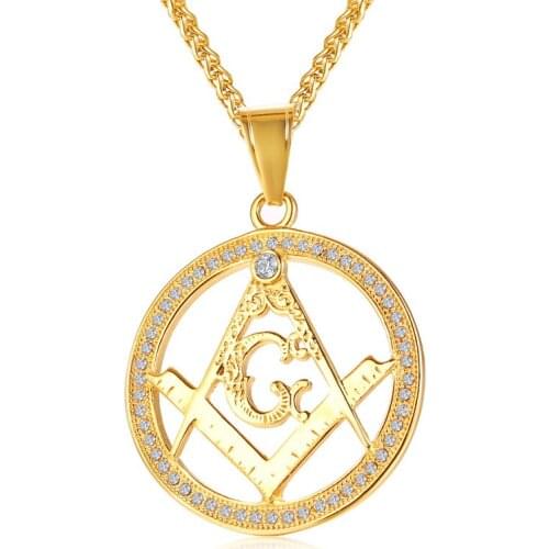 2021 European And American Style Jewelry Fashion Stainless Steel Inlaid Rhinestone Freemason Gold Pendant Suitable For Men