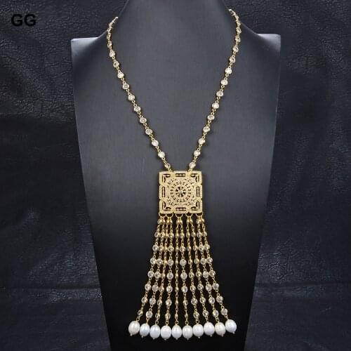 GuaiGuai Jewelry 21'' White Rice Pearl Yellow Gold Color Plated Chain Necklace