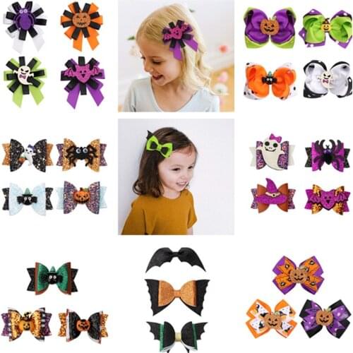2/3/4 pcs/set Halloween Big Bow Print Hair Clips Hairpins for Kids Baby Ornament Barrettes Children Hair Accessories 2021 New