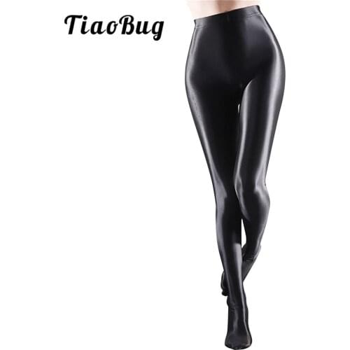 Women Transparent Glossy Pantyhose Yoga Leggings Sexy Seam Smooth Pants Club Stage Dance Performance Wet Look Bottom