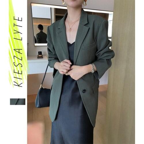 Women Dark Green Blazer Loose Suit Vintage Casual Blazers 2020 Spring Autumn New Office Lady Jacket Coat Femel