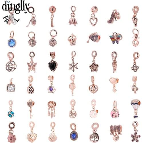 10pcs/lot Shiny Rose Gold Dangle Charm Beaded Fit Bracelets For Women Original Bangle & Necklace Jewelry Accessory Pendant Beads