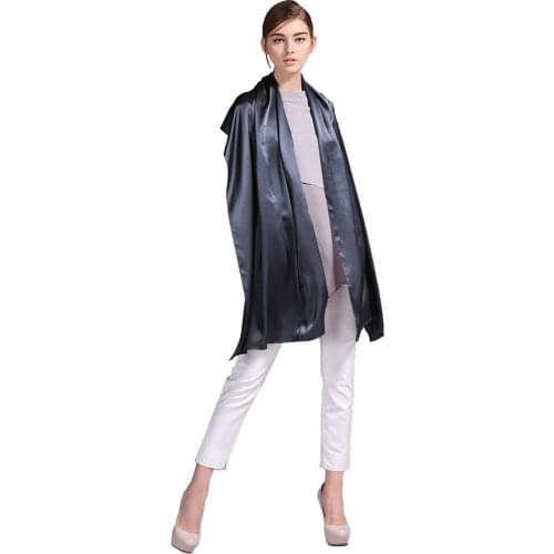 100% Silk Satin Long Scarf 55X180cm Pure Mulberry Silk Plain Color Silk Scarf Factory Direct Online Store 58 Dark Grey