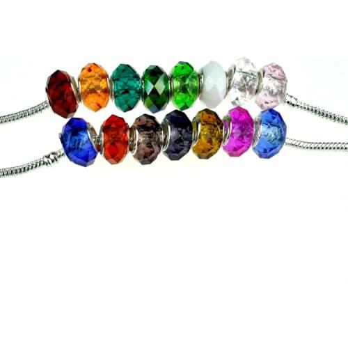 100pcs Random Mix Color Faceted Big Hole Glass Beads European Necklace Bracelet DIY Beads Loose Spacer Beads For Jewelry Making