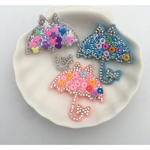15pcs Umbrella Bowknot Cartoon Lovely Sequined Diamond Cloth Hairpin Accessories Rhinestone Handmade Appliques Cheap Clothes